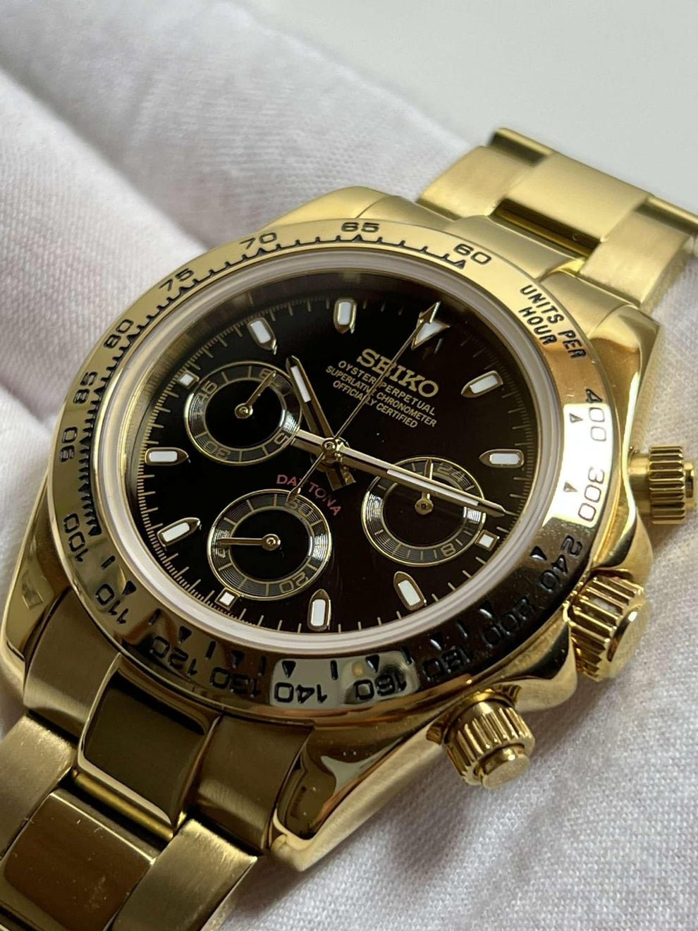 Seiko Mod Daytona Gold Black Dial