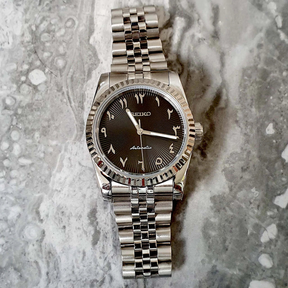 Seiko Mod Datejust Arabic Black Dial