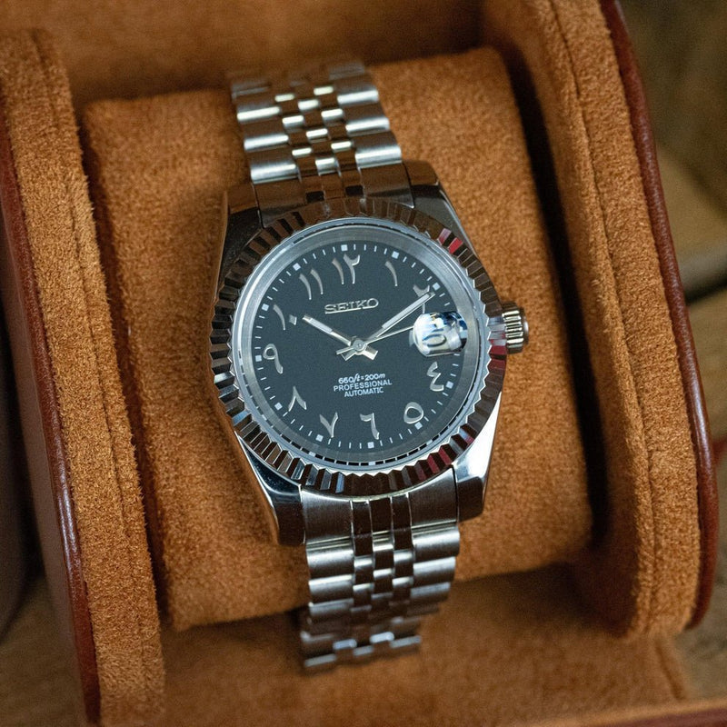 Seiko Mod Datejust Black Arabic Dial