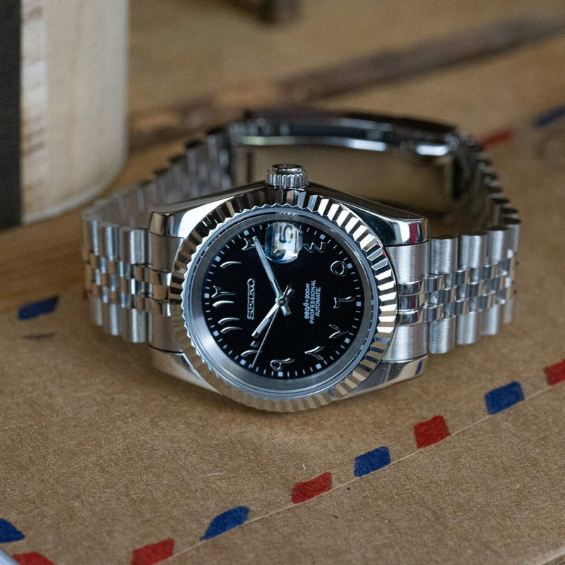 Seiko Mod Datejust Black Arabic Dial