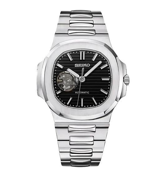 Seiko Mod Nautilus Open Heart Black Dial