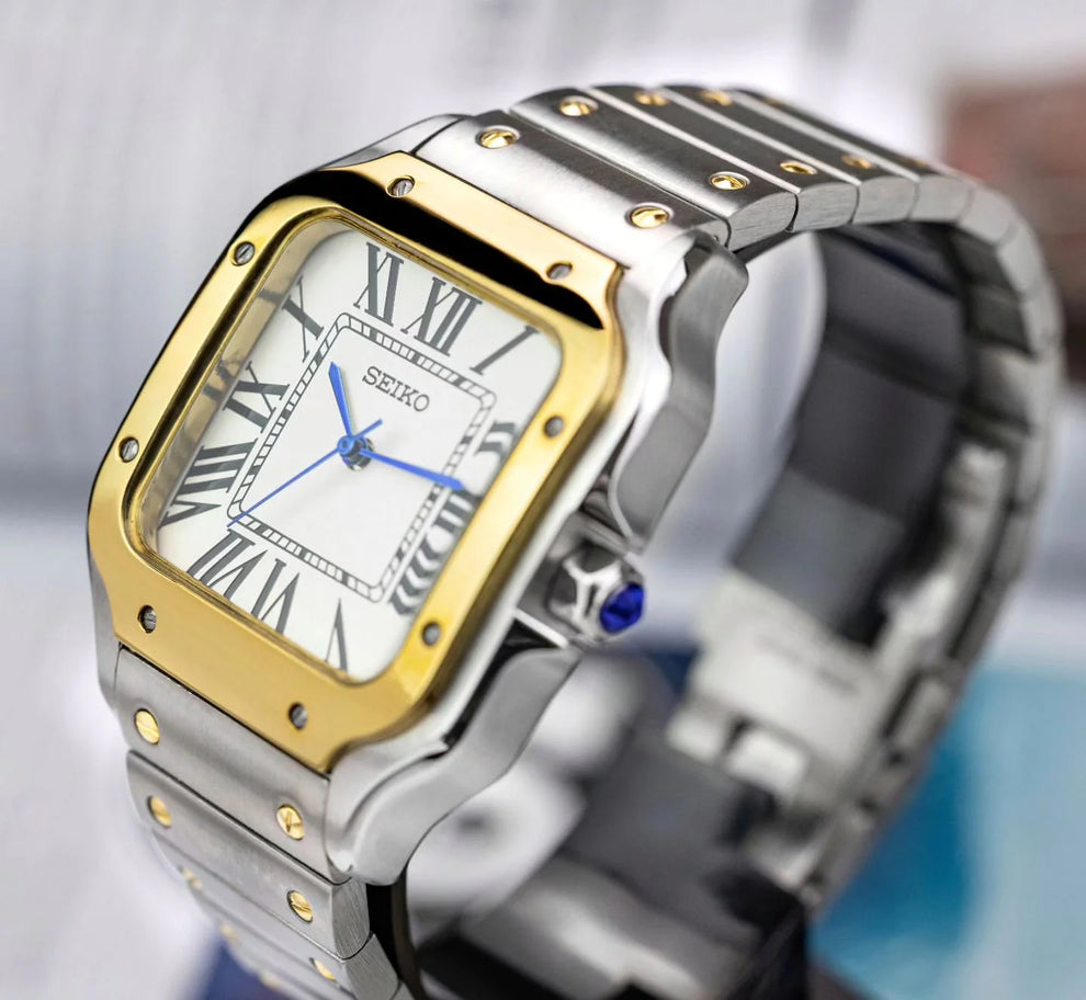 Seiko Mod Santos Two Tone White Dial