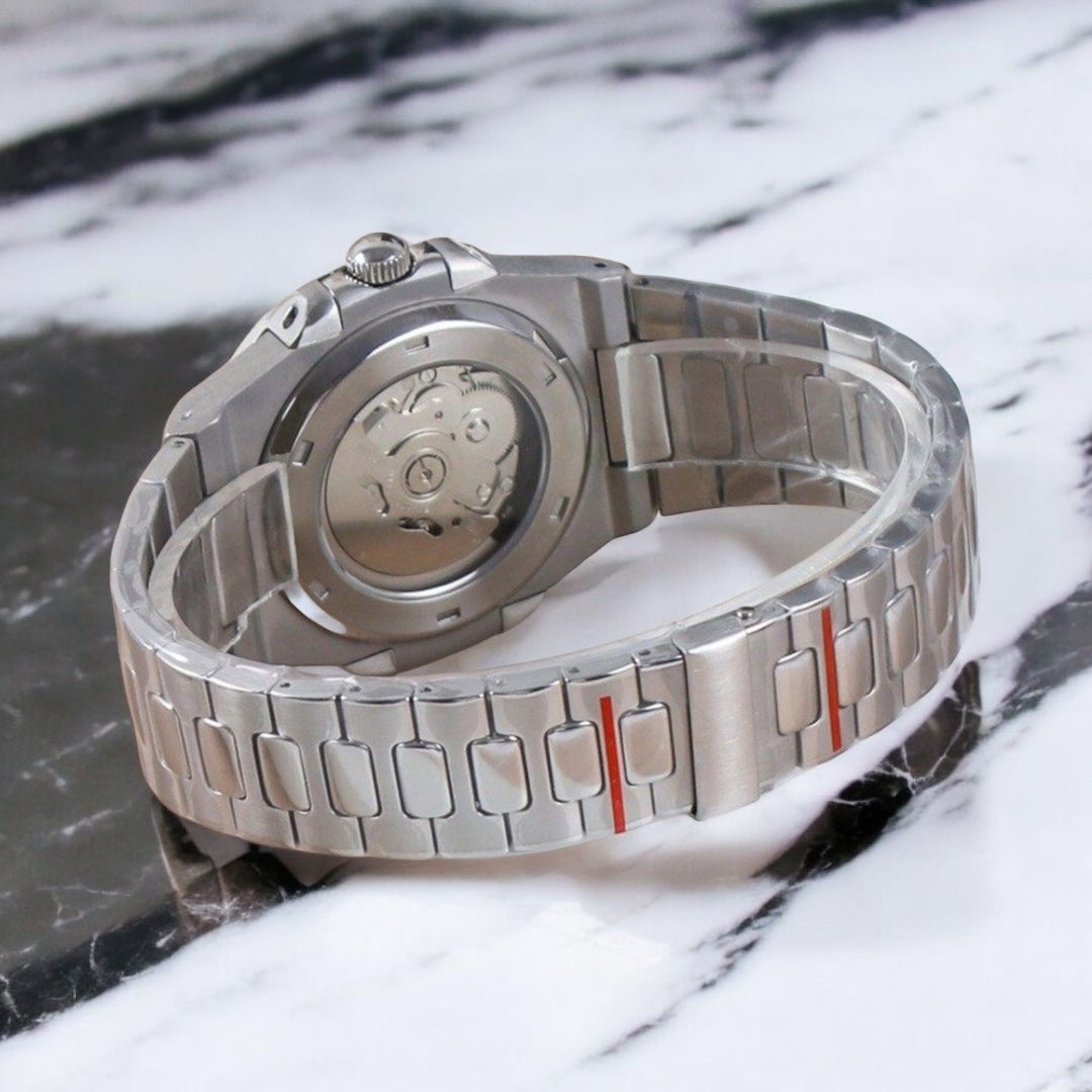 Seiko Mod Nautilus Open Heart Black Dial